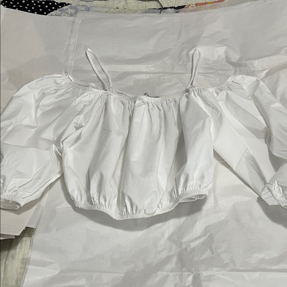 ZARA OFF THE SHOULDER TOP WITH BALLOON SLEEVES IN WHITE SZ M - Picture 6 of 12